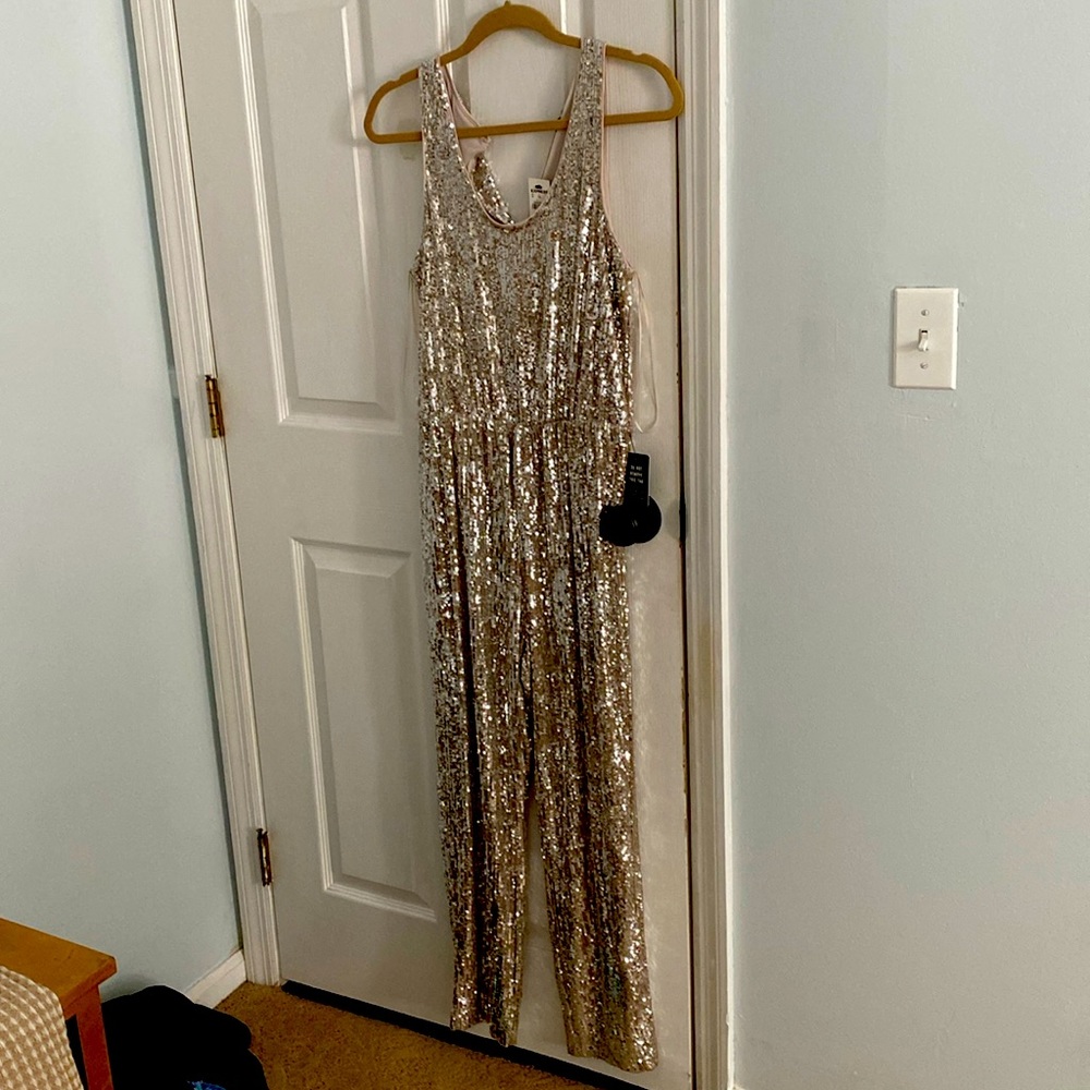 Express Gold Sequin Jumpsuit